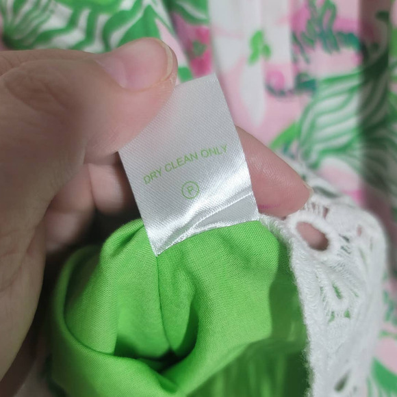 Lilly Pulitzer A-Line Dress Size 2 Strapless Lace Trim Floral Print Green Pink - Picture 6 of 6